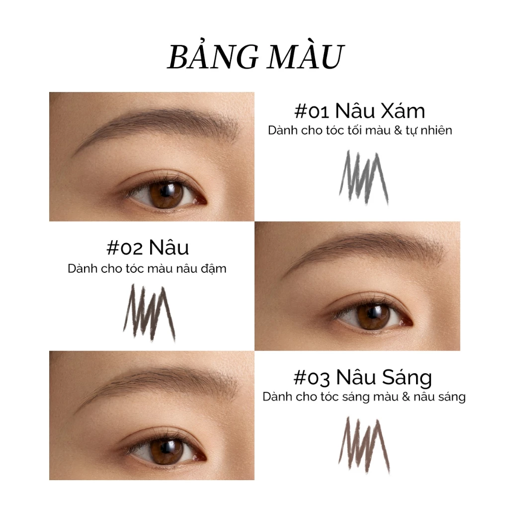 Swatch Chì kẻ mày Joocyee màu 02 Nâu tự nhiên và 03 Nâu đỏ