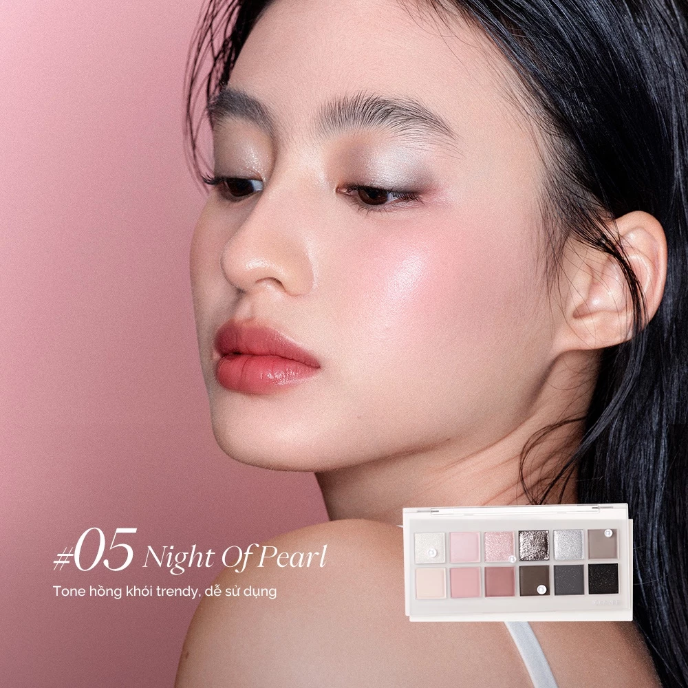 Bảng phấn mắt Joocyee 12 ô màu 05 Night Of Pearl hồng lạnh xám khói
