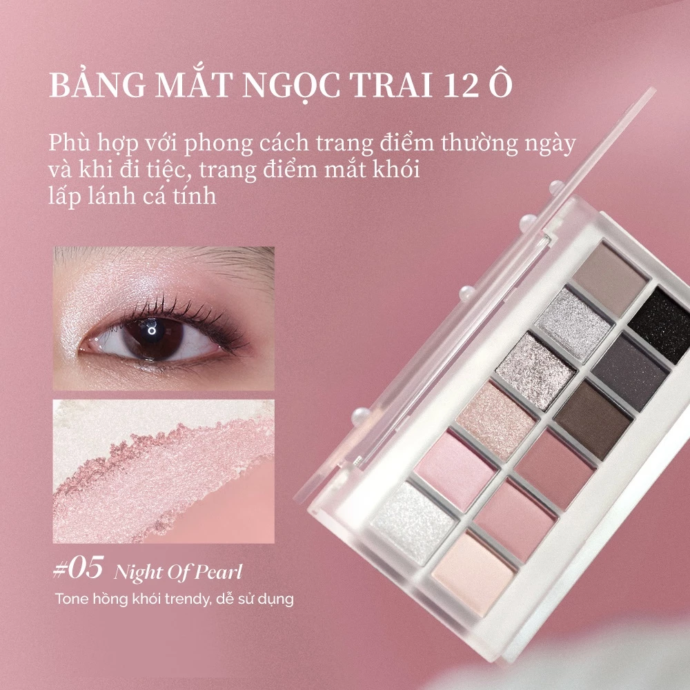 Bảng Phấn Mắt Joocyee 12 Màu 05 Night Of Pearl (Pearl Collection) - Tone Hồng Lạnh Xám Khói (14g)