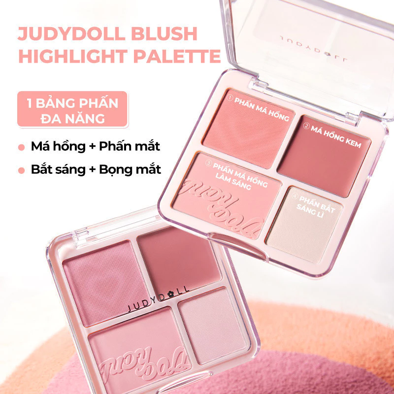 Swatch Phấn bắt sáng Judydoll trong bảng má 4 ô
