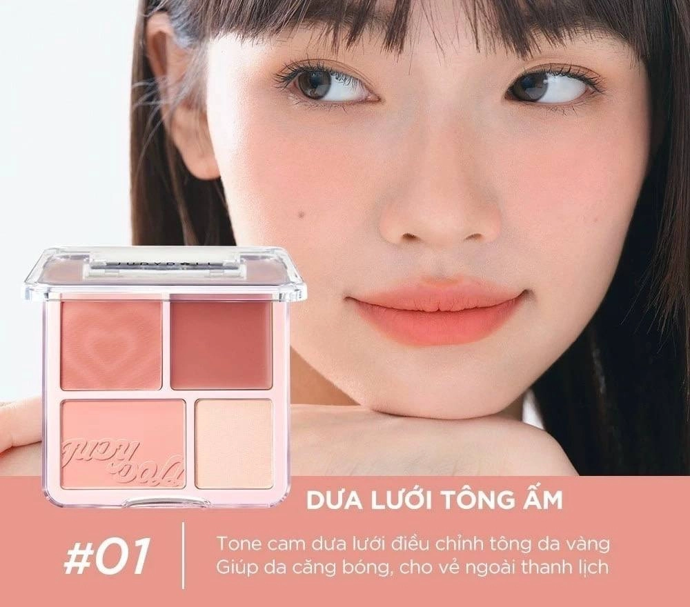 Bảng Má Judydoll 4 Ô Blush & Highlight Palette 9g - Má Hồng & Bắt Sáng Đa Năng