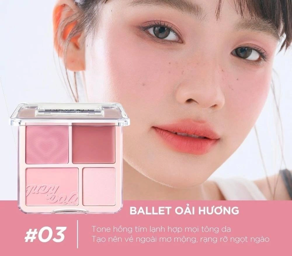 Bảng Má Judydoll 4 Ô Blush & Highlight Palette 9g - Má Hồng & Bắt Sáng Đa Năng